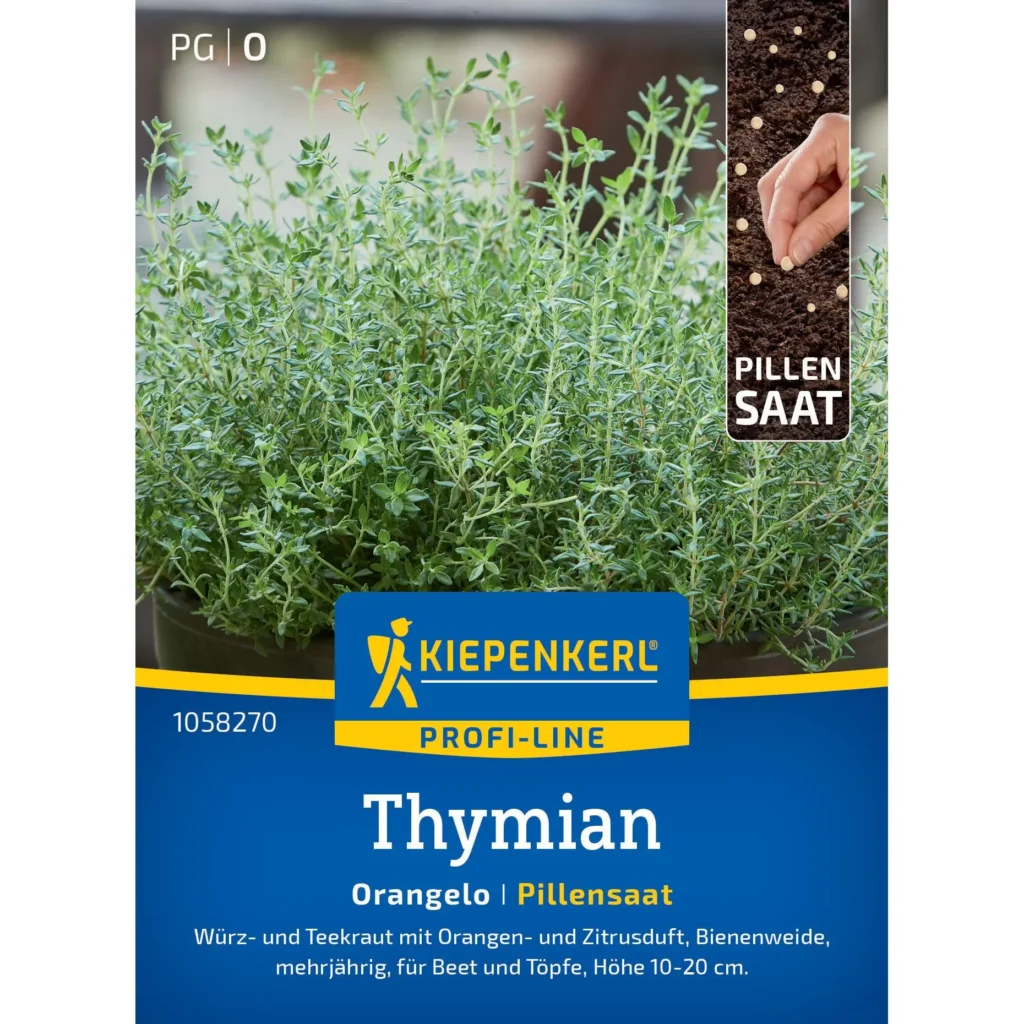 Kiepenkerl Thymian Orangelo Pillensaat, aromatischer Kräuter-Mix für mediterrane Küche, ideal für Balkon und Garten.