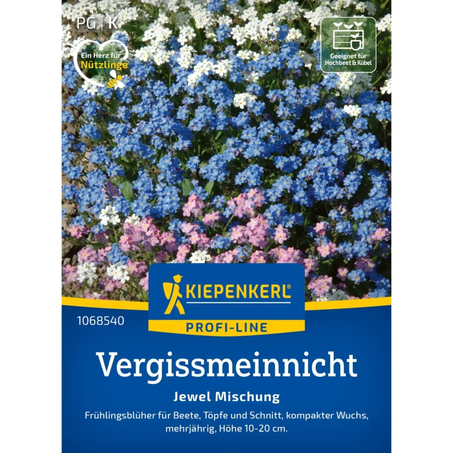 Vergissmeinnicht Mischung Jewel, farbenfrohe Sommerblumen, ideal für Blumenkästen und Beete, enthält verschiedene Sorten für lebendige Akzente.