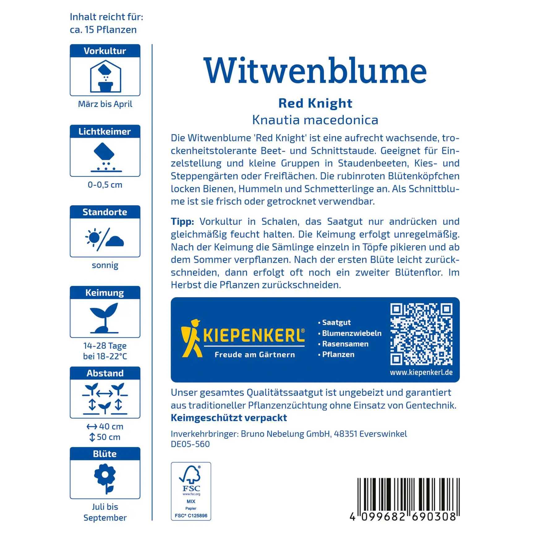 Witwenblumensamen Red Knight 2 Witwenblumensamen Red Knight, leuchtend rote Blüten, ideal für naturnahe Gärten, attraktives Insektenhotel.