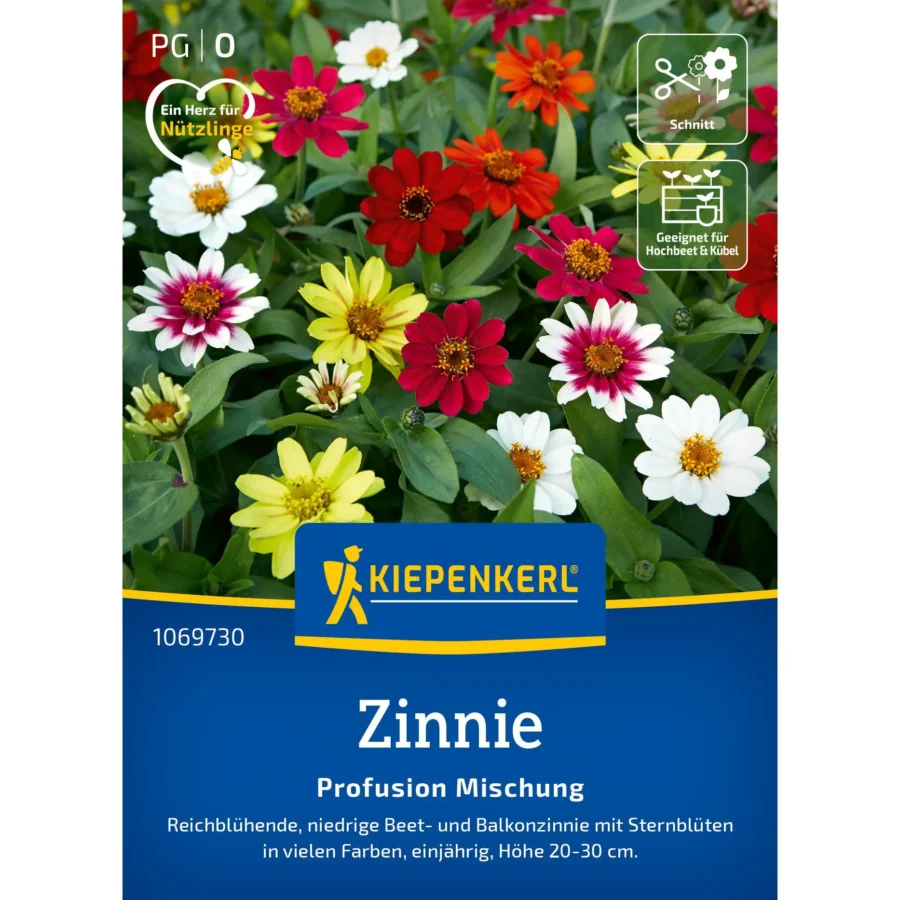 Kiepenkerl Zinnie Profusion Mischung, kräftige Farben, ideal für bunte Blumengärten, 100 Samen für üppige Blütenpracht.