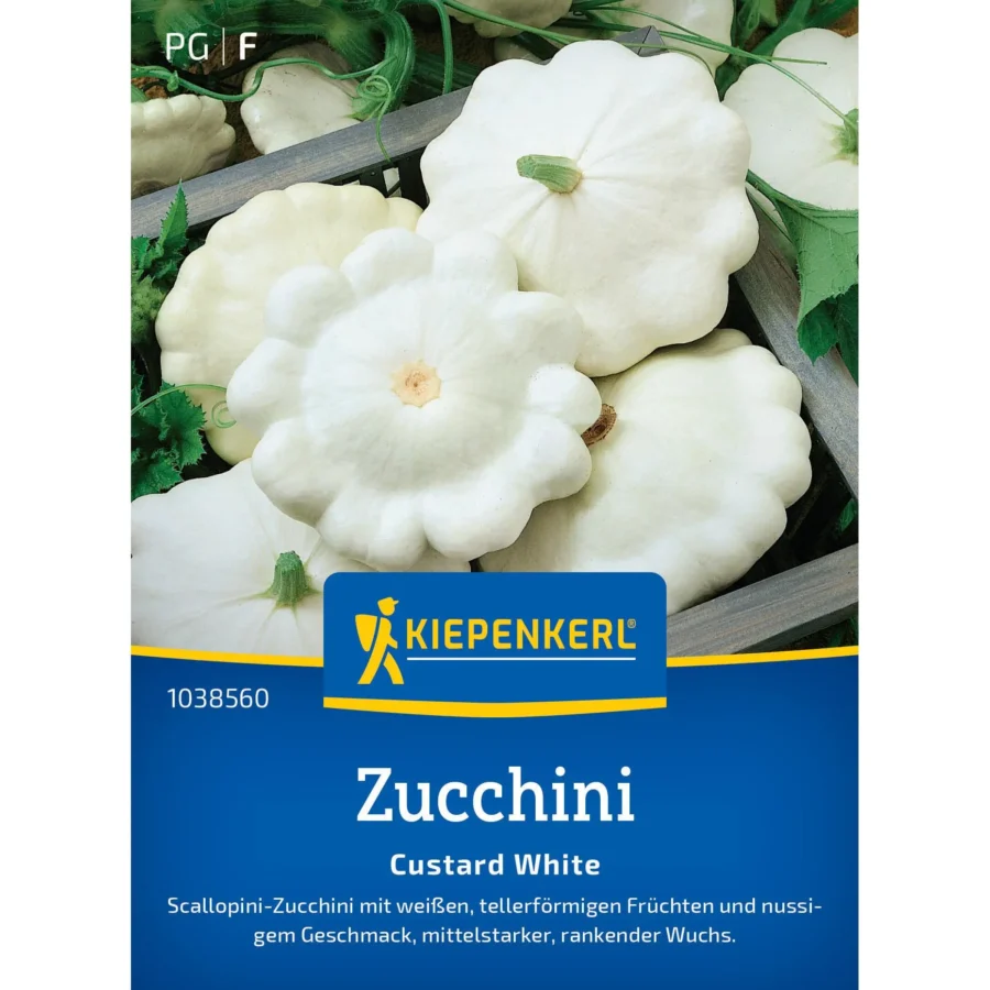 Kiepenkerl Zucchini Custard White, gelbe Früchte, ideal für Gutscheine und Gartenliebhaber, 2-3 Stück, gesund und köstlich.