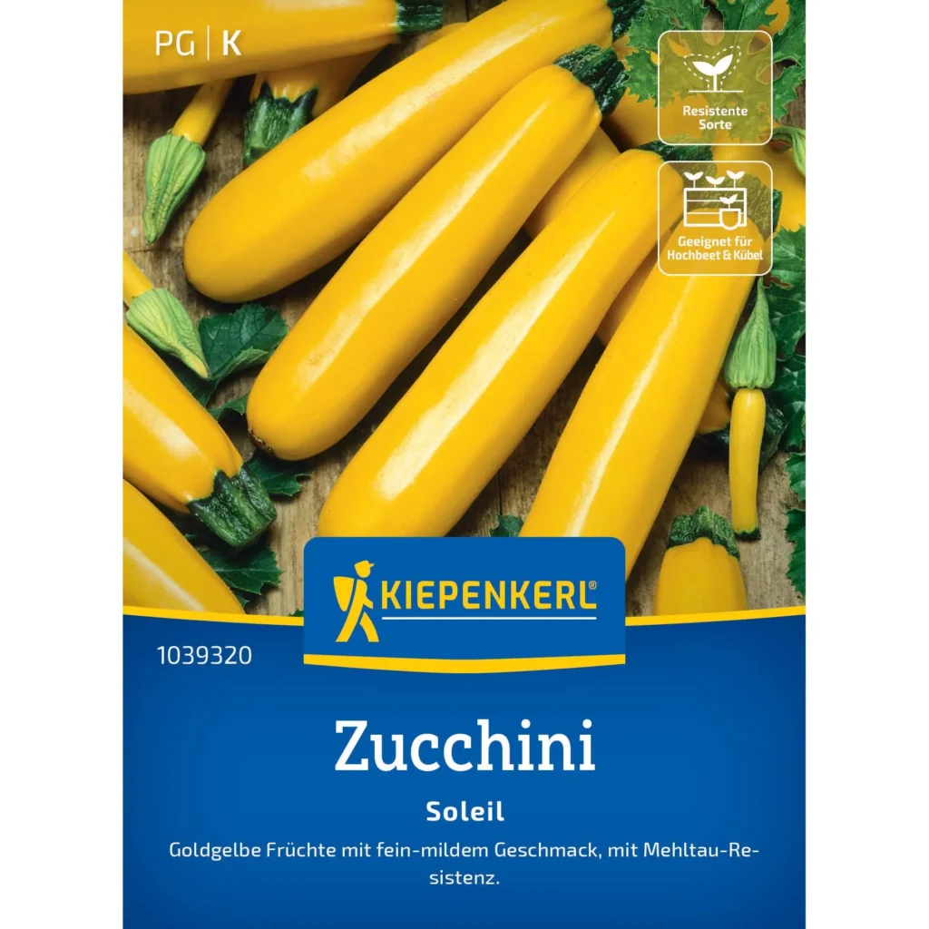 Kiepenkerl Zucchini Soleil F1, widerstandsfähige Pflanze für ertragreiche Ernte, ideal für sonnige Gärten, 5 Samen.
