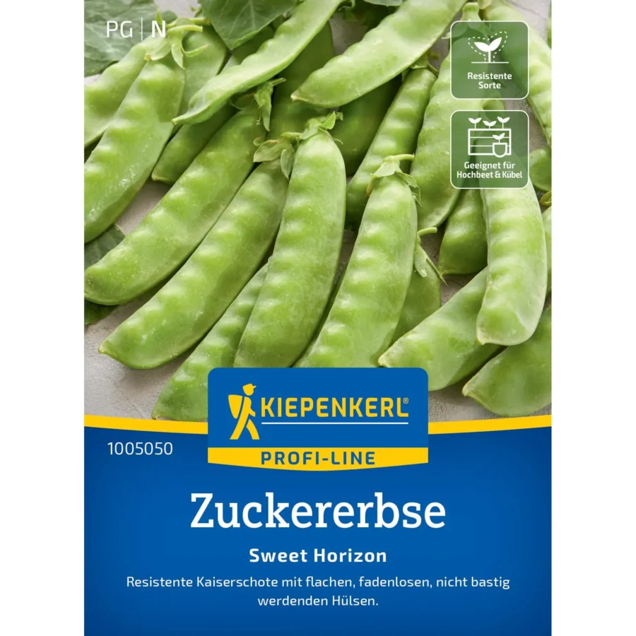 Kiepenkerl Zuckererbse Sweet Horizon, schmackhafte, grüne Erbsenpflanze, ideal für Balkon und Garten, hoher Ertrag, ca. 1 Meter hoch.