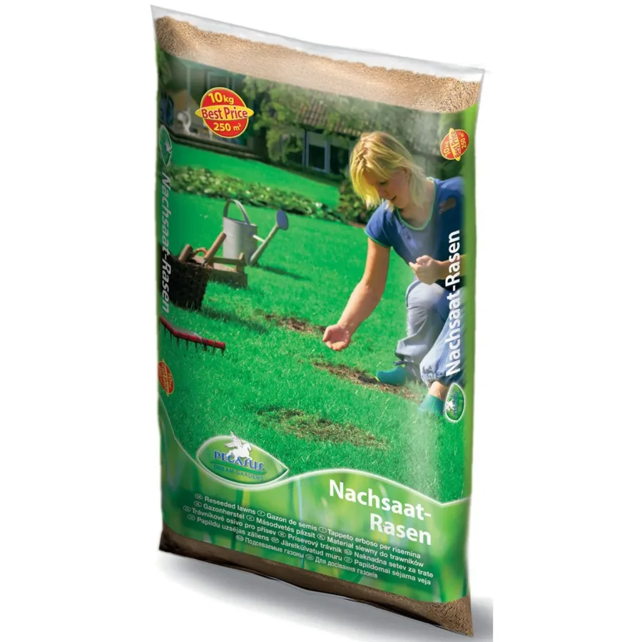 Pegasus-Nachsaat-Rasensamen, 10 kg, ideal für eine dichte und strapazierfähige Rasenfläche, schnell keimend und robust.