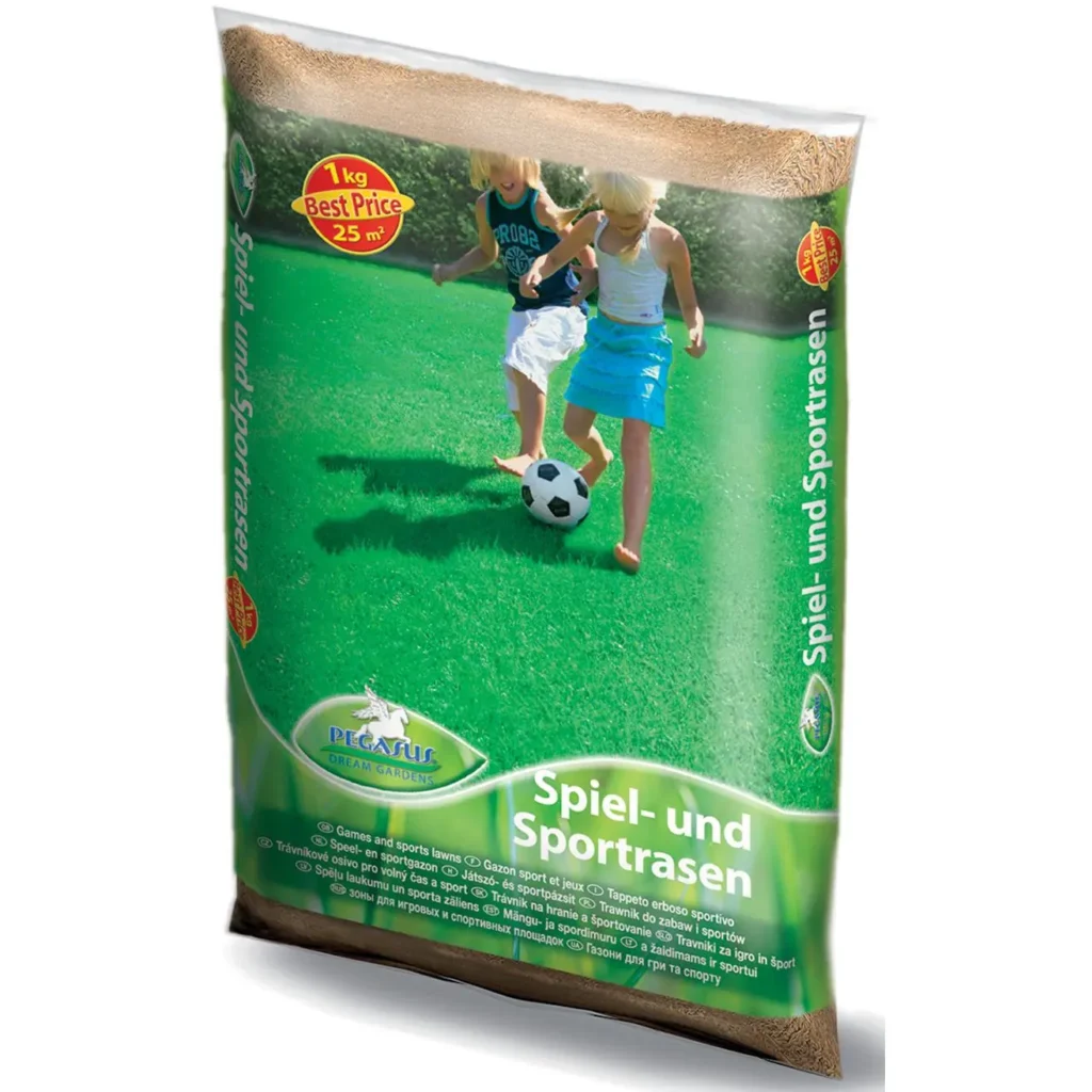 Pegasus Spiel- und Sportrasensamen, 1 kg, ideal für robusten Rasen in Spiel- und Sporträumen, keimt schnell und sorgt für dichte, grüne Flächen.