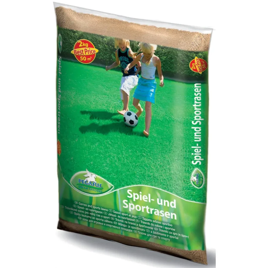 Pegasus Spiel- und Sportrasensamen, 2 kg, ideal für einen robusten, grünen Rasen, optimal für Spiel- und Sportflächen.