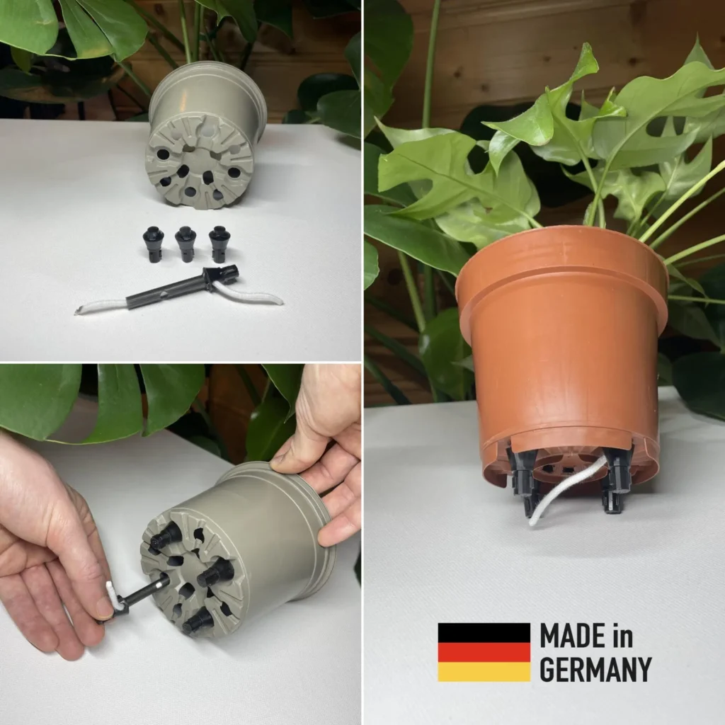 Pipappl automatische Bewässerung für Zimmerpflanzen, zeitsparendes System mit integriertem Wasserreservoir, ideal für gesunde pflanzliche Pflege.