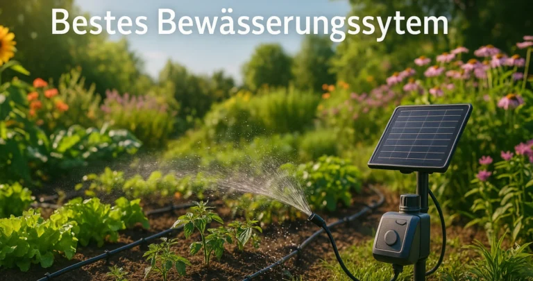 Bestes Bewässerungssystem für Garten – Solar-Bewässerungssystem im Gemüsebeet bei Sonnenschein