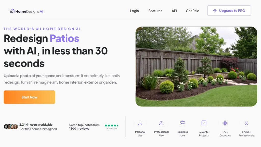 HomeDesignsAI - Gärten mit KI in weniger als 30 Sekunden neu gestalten