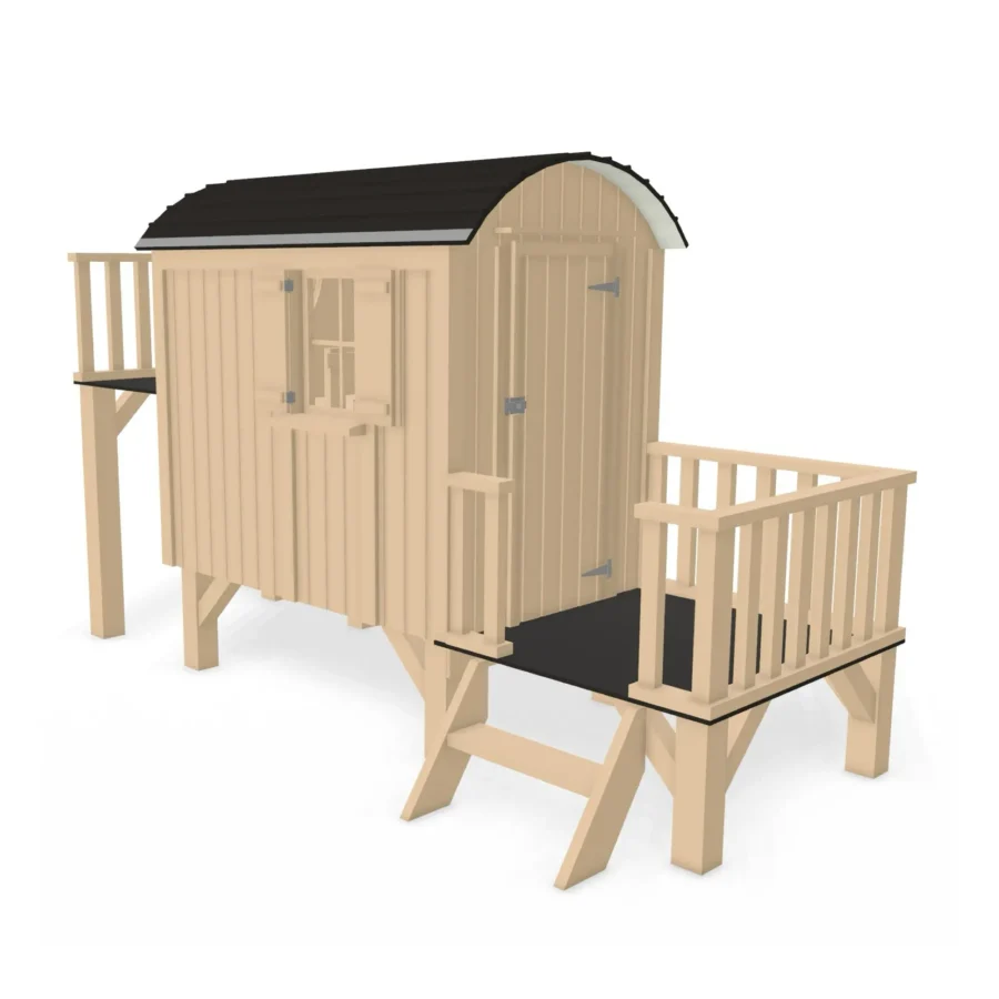 Kinderspielhaus Pünktchen & Anton - Bauwagen aus Holz mit Terrasse & Hochebene – Bild 2