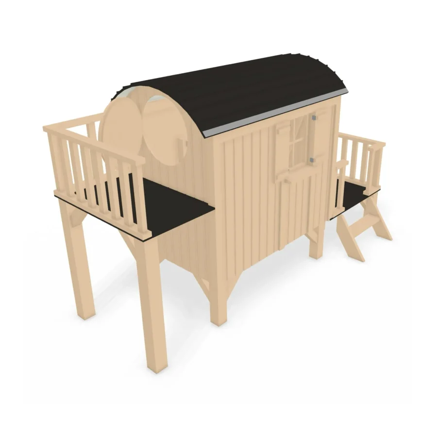 Kinderspielhaus Pünktchen & Anton - Bauwagen aus Holz mit Terrasse & Hochebene – Bild 3