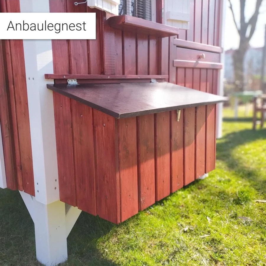 Holz Hannes Hühnerstall All-Inclusive-Paket - Bauwagen mit Legenest, Luke & Windfang