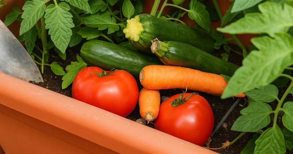 Gute Nachbarn für Paprika - Diese Pflanzen fördern Wachstum & Gesundheit im Beet 3 Paprika gute Nachbarn: Tomaten, Zucchini und Karotten zusammen im Pflanzkübel als Mischkultur auf Balkon oder Terrasse