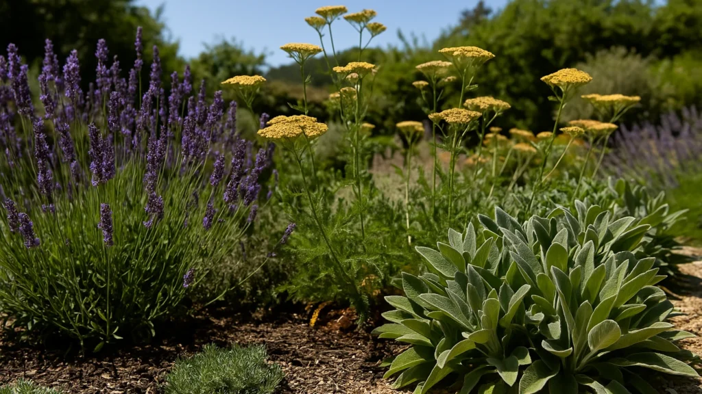 Wasser sparen im Garten – 7 effektive Methoden bei Hitze 3 Wasser sparen Garten – Lavendel, Schafgarbe und andere trockenheitsresistente Pflanzen im Kiesbeet