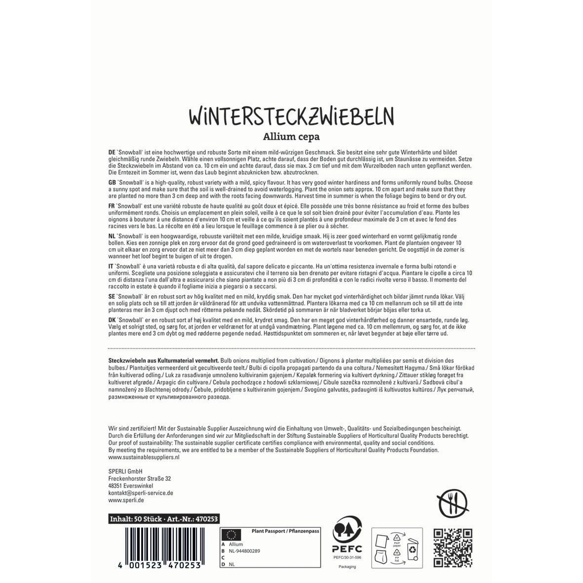 Weiße Wintersteckzwiebel Snowball 2 Weiße Wintersteckzwiebel Snowball - Packung hinten